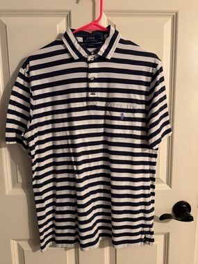 Polo by Ralph Lauren White and Navy Horizontal Stripe Polo